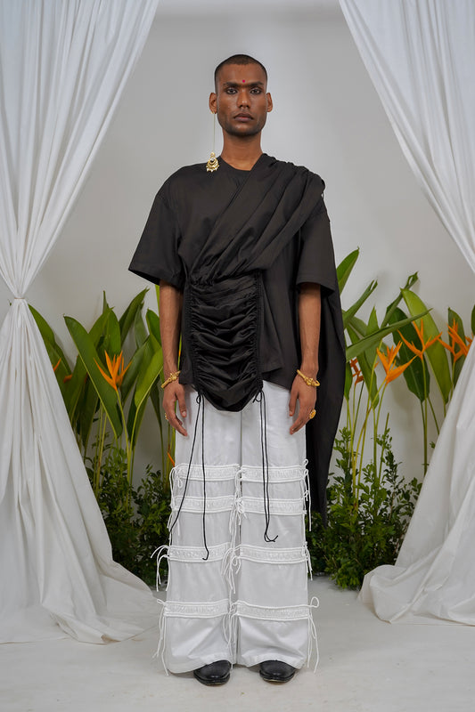 Gathered bag pocket - saree drape T-shirt