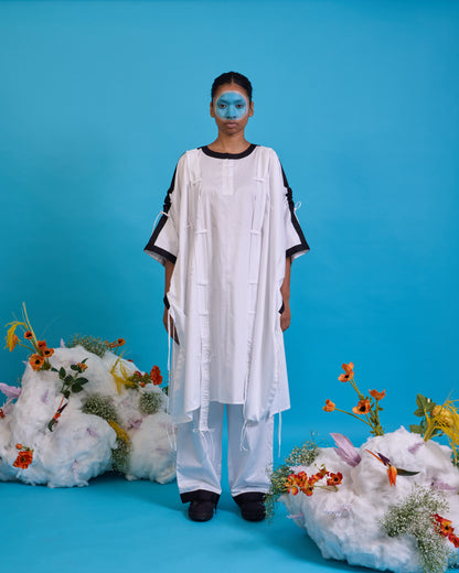 Gathered suspender fringed kaftan set