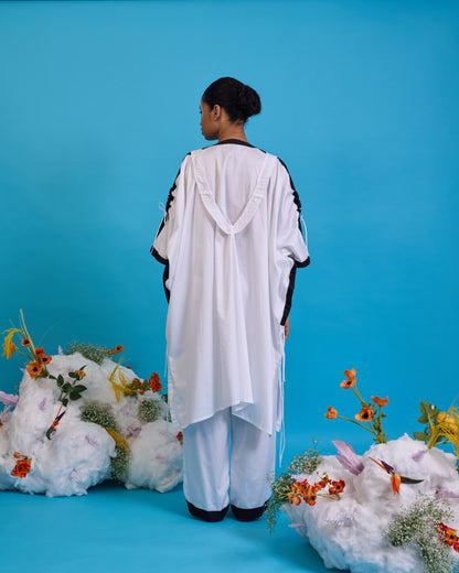 Gathered suspender fringed kaftan set