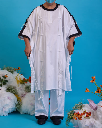 Gathered suspender fringed kaftan set