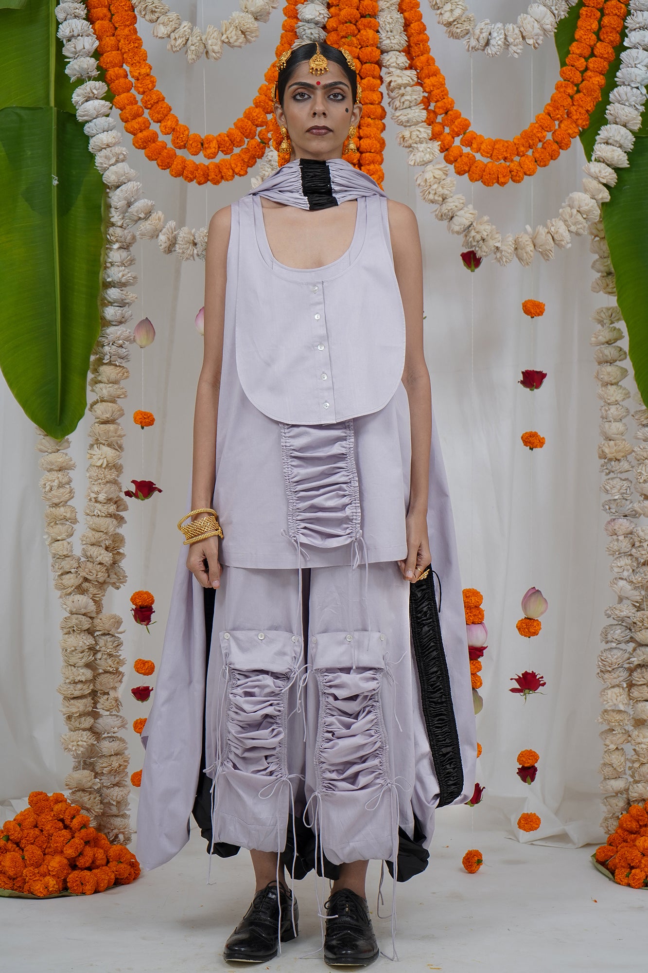 Kurta yoke - shirt placket tank top, gathered balloon flip over broad pant, gathered  balloon dupatta