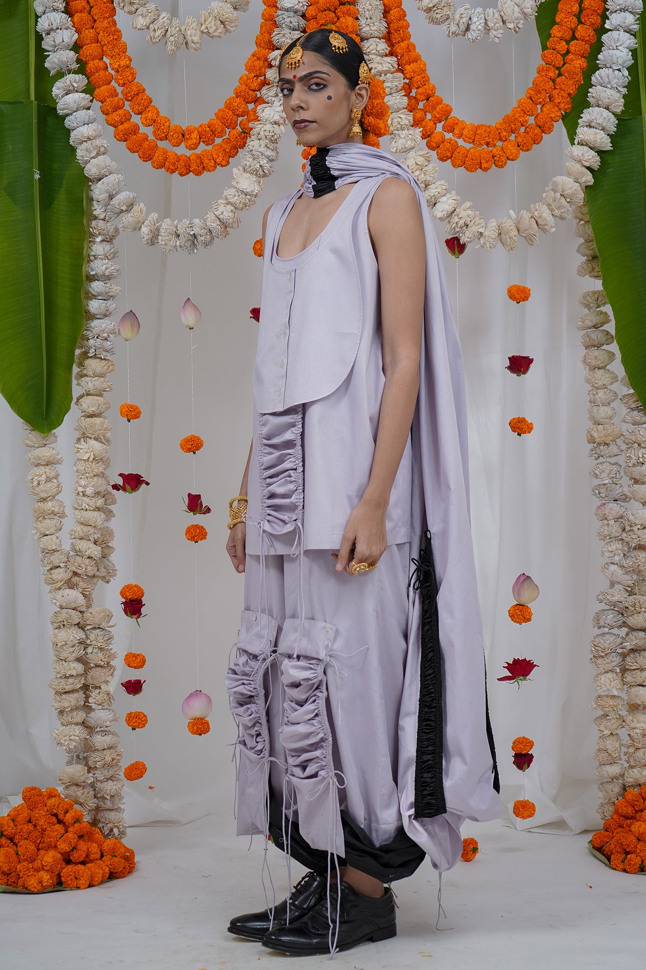 Kurta yoke - shirt placket tank top, gathered balloon flip over broad pant, gathered  balloon dupatta